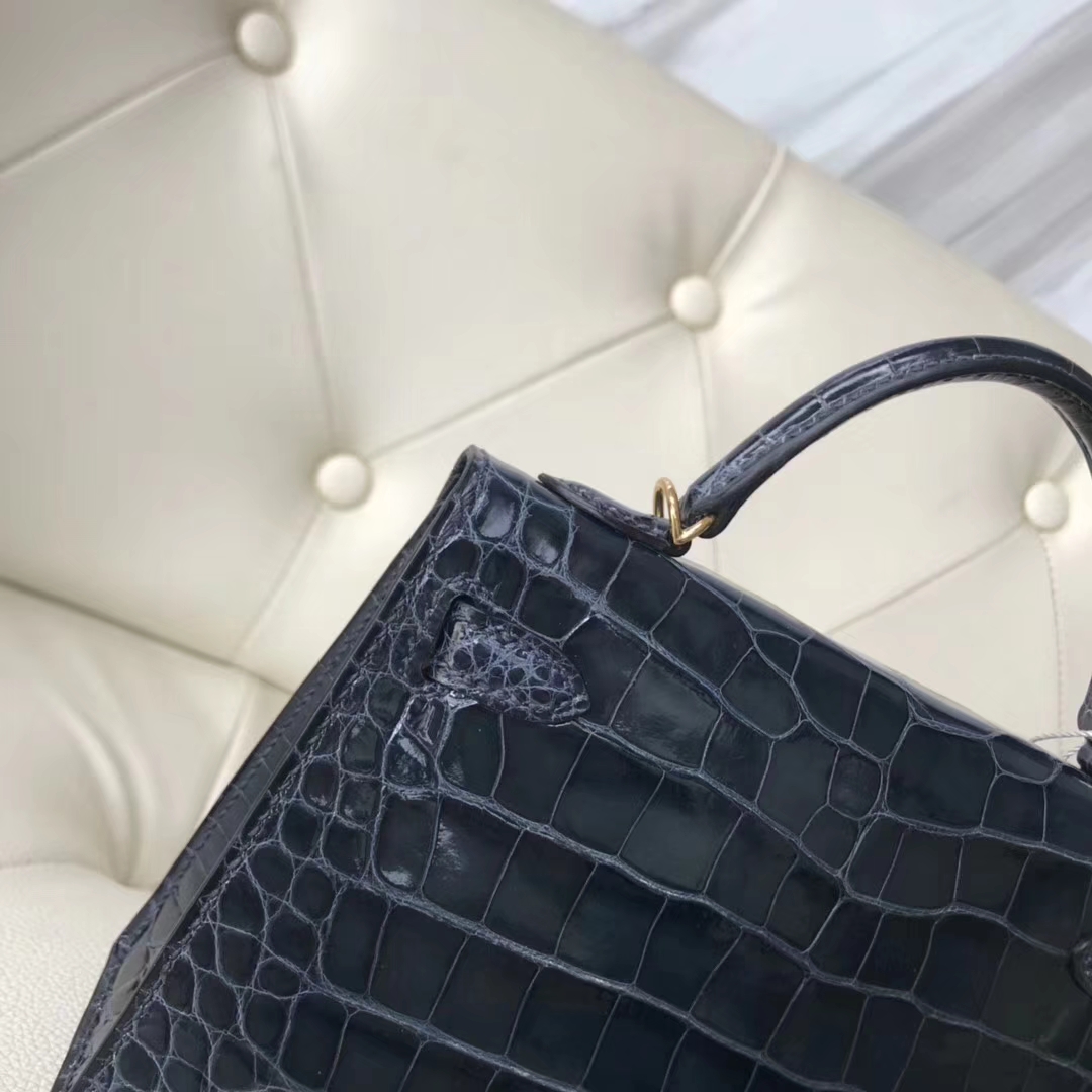 Hermès（爱马仕）Minikelly ll Alligator shiny 亮面鳄鱼 77k 深海蓝 blue indgo 金扣