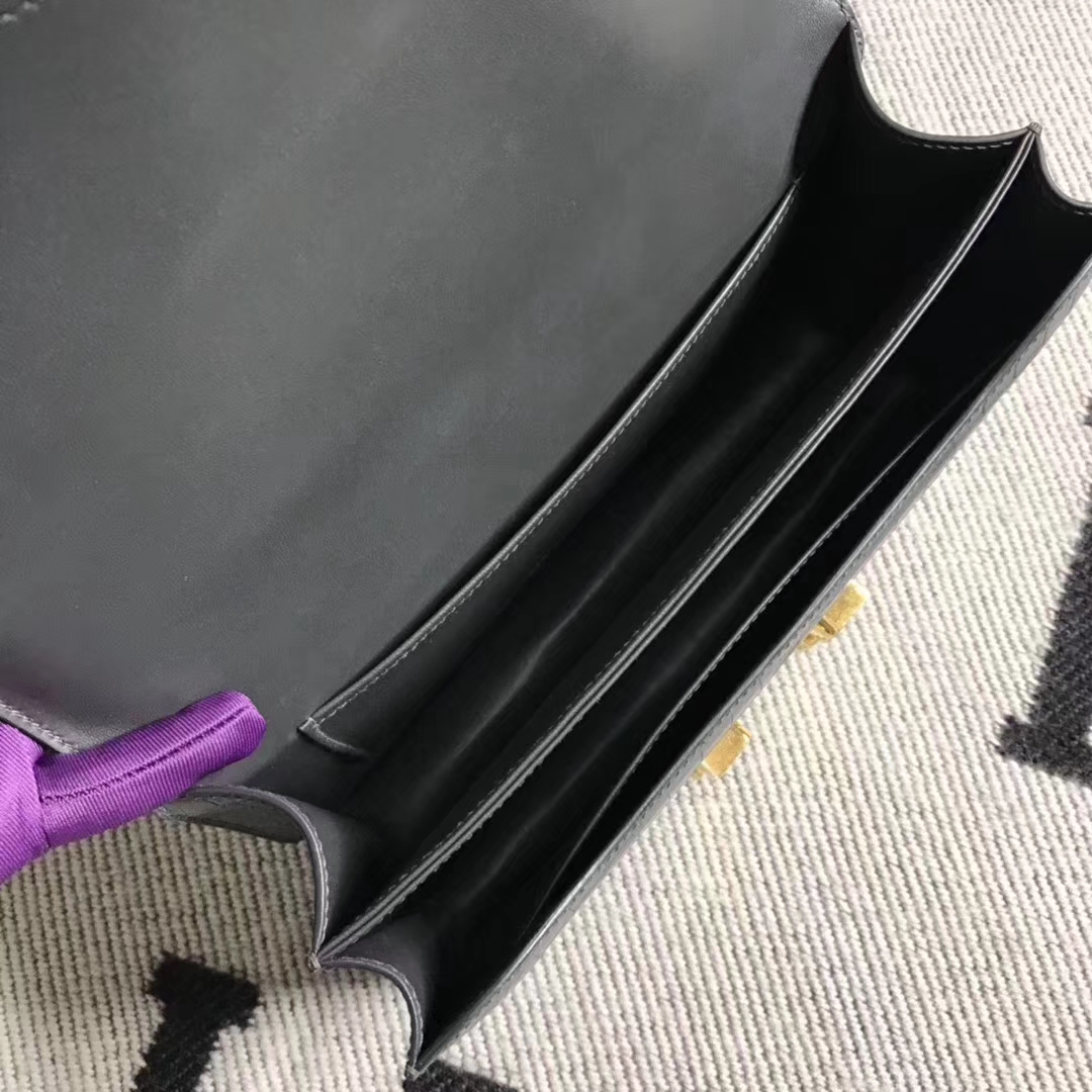 Hermès（爱马仕）雾面鳄鱼两点 小康26cm 铁灰色