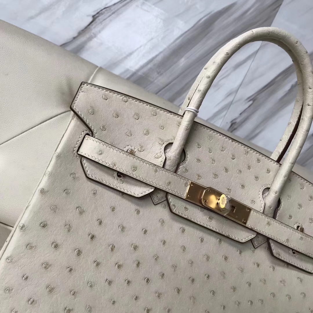 Hermès（爱马仕）Birkin Ostrich kk鸵鸟 3C 羊毛白 金扣 30cm