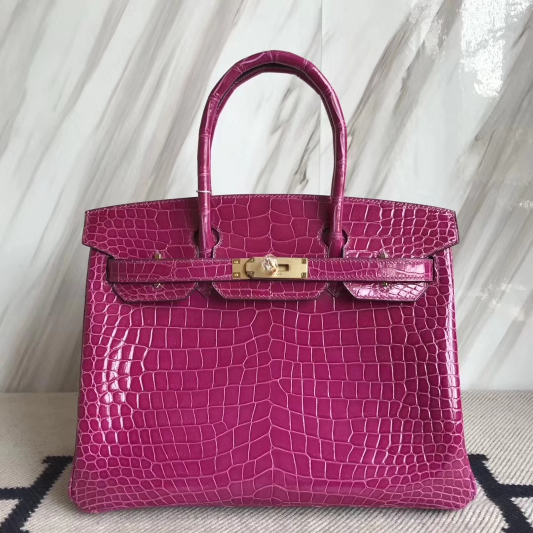 Hermès（爱马仕）Birkin30cm shiny porosus crocodile 澳洲湾鳄 原厂御用HCP J5天方夜谭粉紫 顶级工艺 蜡线全手工 金扣
