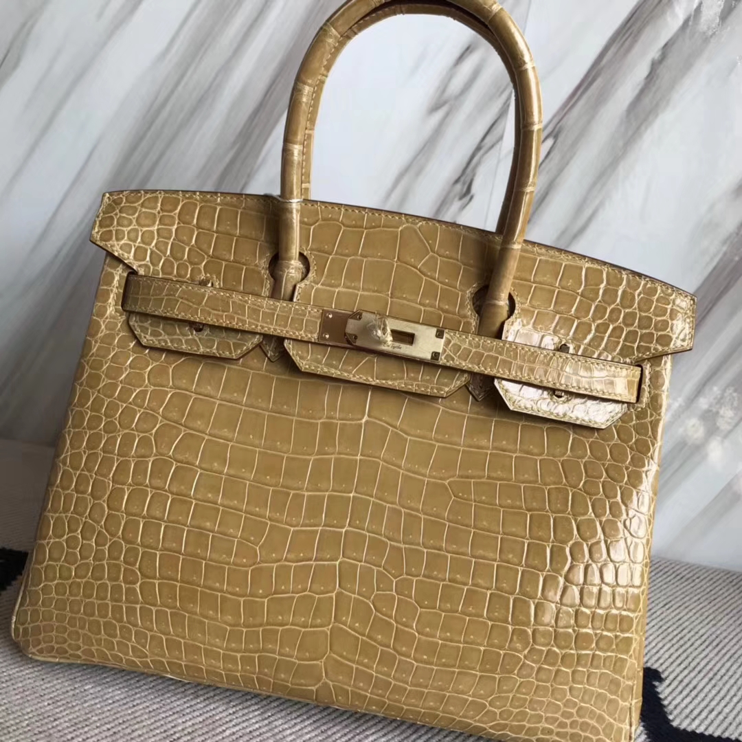 Hermès(爱马仕)Birkin30cm Porosus shiny 亮面澳洲湾鳄 杏色 奶茶色 金扣-拉尔森鳄鱼皮具定制 - 爱马仕包包官网 Hermès(爱马仕)Birkin30cm Porosus shiny 亮面澳洲湾鳄 杏色 奶茶色 金扣