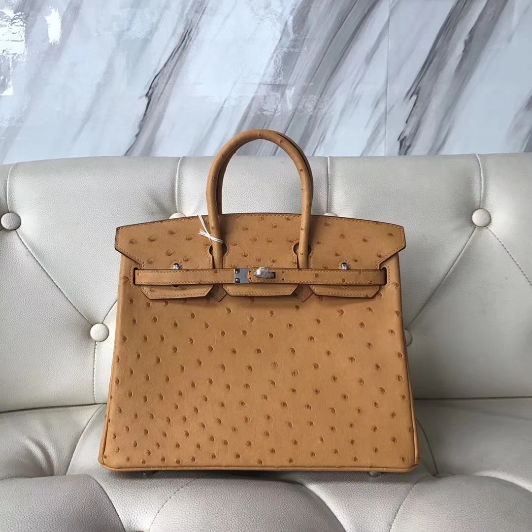 Hermès（爱马仕）Birkin25cm ostrich kk鸵鸟 顶级工艺 蜡线全手工 芥末黄