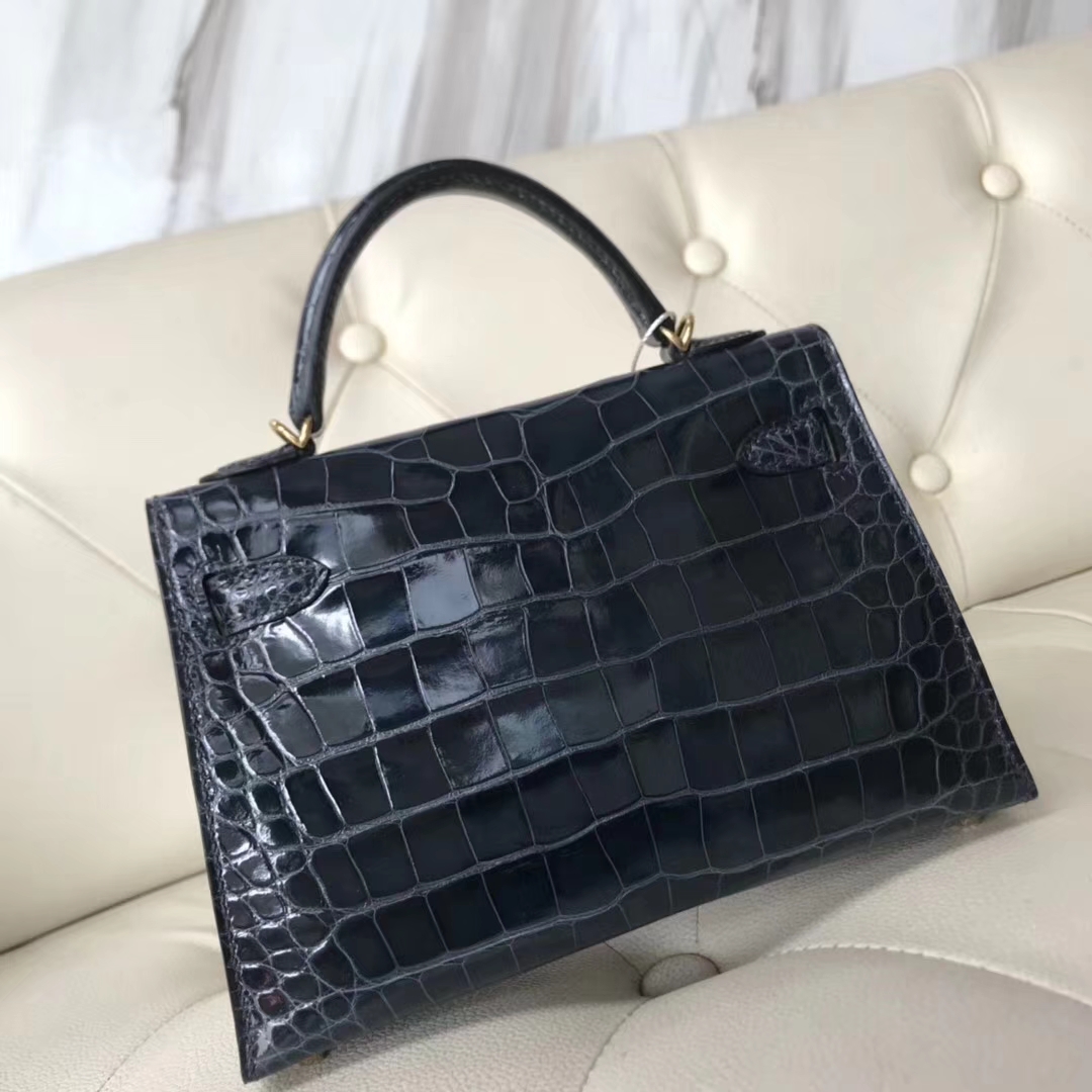 Hermès（爱马仕）Minikelly ll Alligator shiny 亮面鳄鱼 77k 深海蓝 blue indgo 金扣