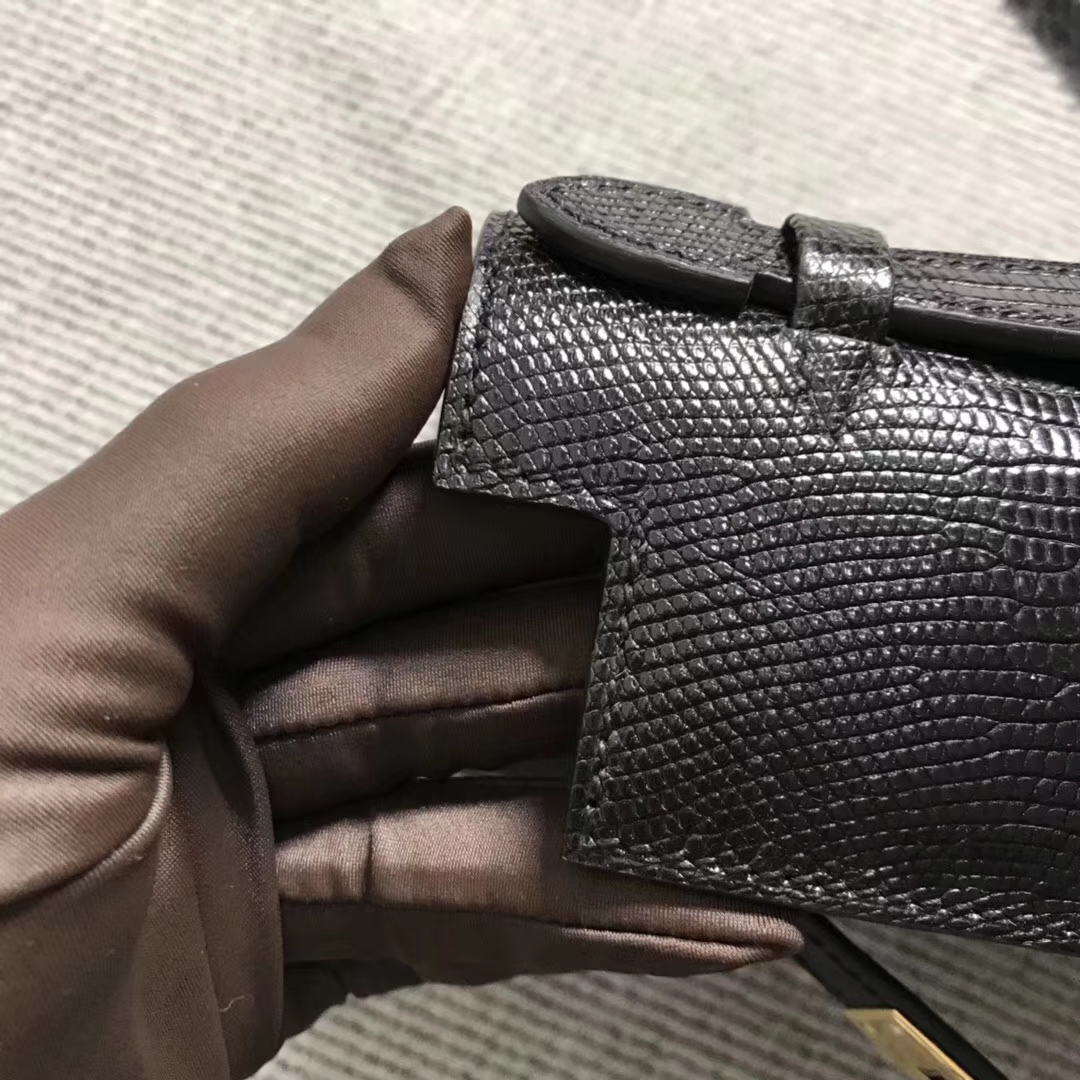Hermès（爱马仕）蜥蜴皮 minikelly 22cm  黑金 好久没做过蜥蜴皮的现货