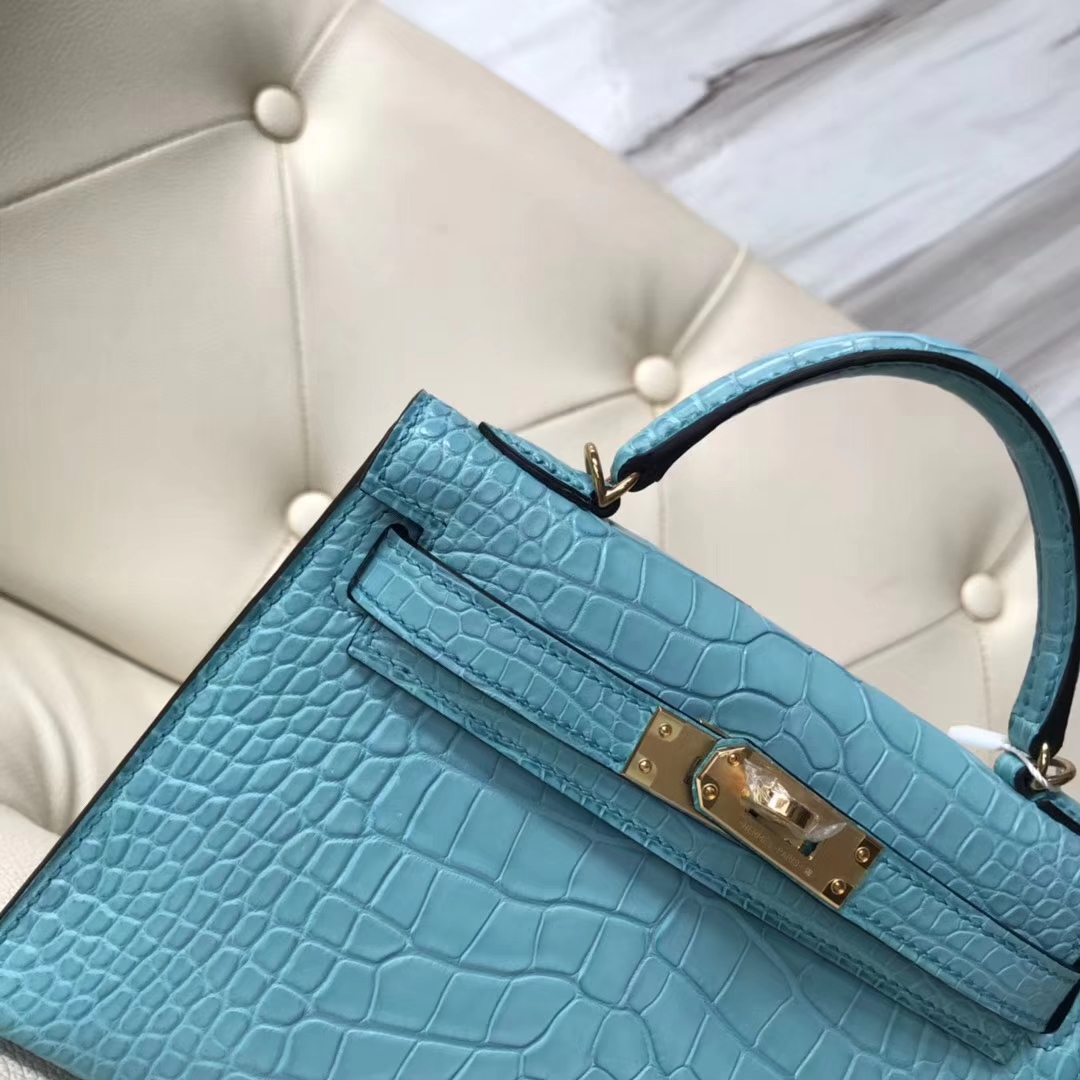 Hermès（爱马仕）Minikelly ll Alligator matt 雾面鳄鱼 3Z 圣西尔蓝 金扣