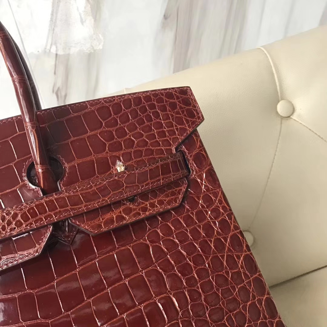 Hermès（爱马仕）Birkin Porosus shiny 亮面鳄鱼 ck31 蜜糖棕 miel 金扣 35cm