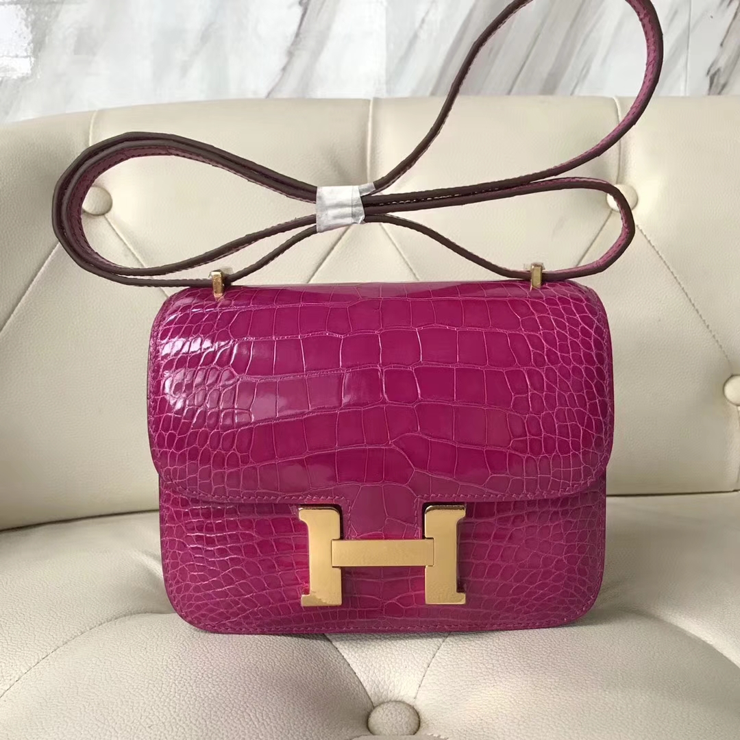 Hermès（爱马仕）Constance Alligator shiny 亮面J5 天方夜谭粉紫 金扣 18cm