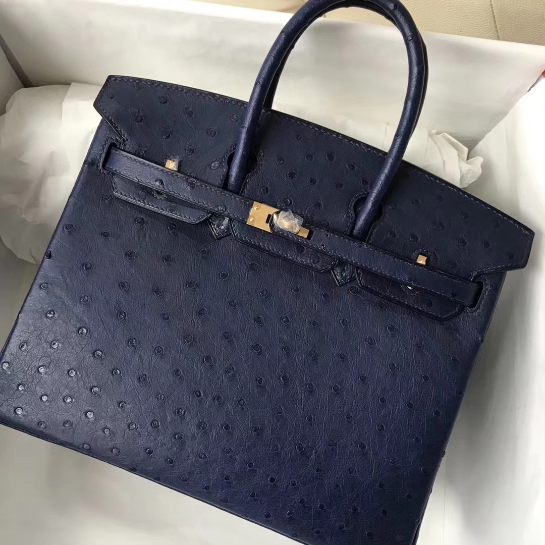 Hermès（爱马仕）Birkin Ostrich kk 鸵鸟 深蓝 金扣 25cm