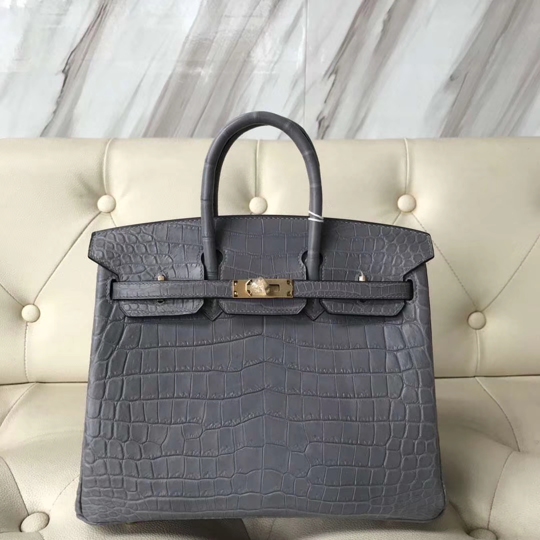 Hermès（爱马仕）Birkin Crocodile matt 雾面鳄鱼 慕斯灰 金扣 25cm