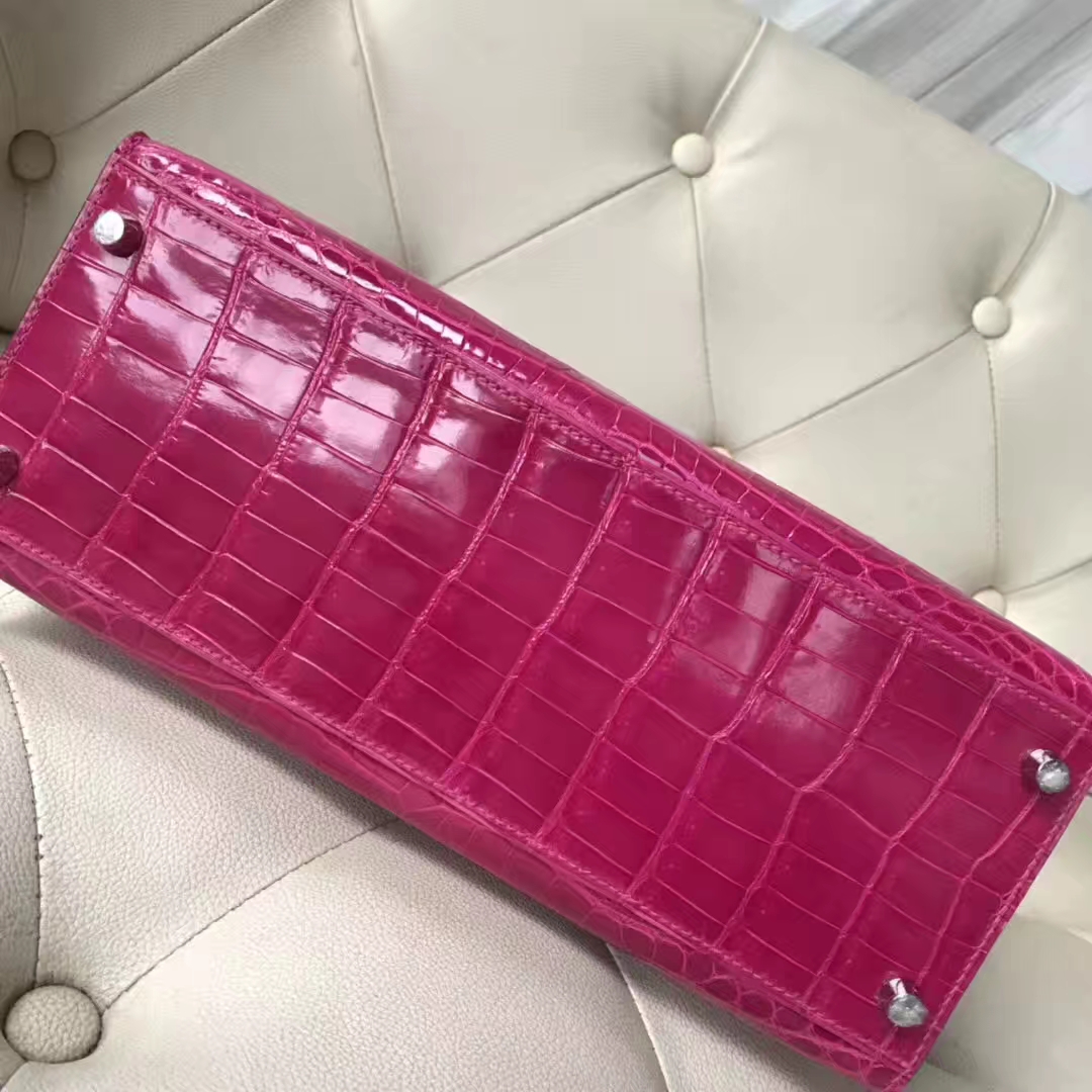 Hermès（爱马仕）Kelly Crocodile shiny 亮面鳄鱼J5 天方夜谭粉紫 银扣 现货 28cm