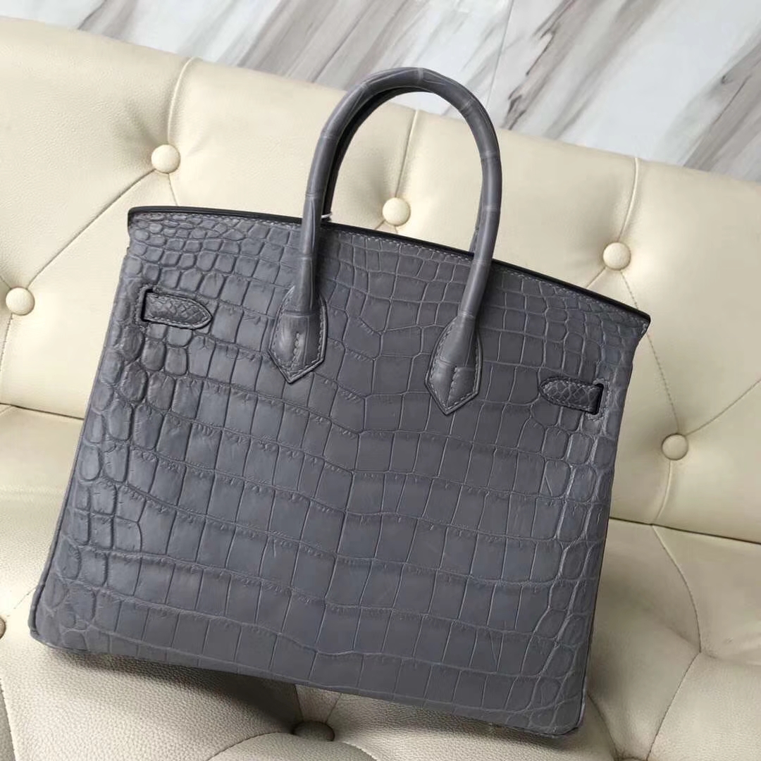 Hermès（爱马仕）Birkin Crocodile matt 雾面鳄鱼 慕斯灰 金扣 25cm