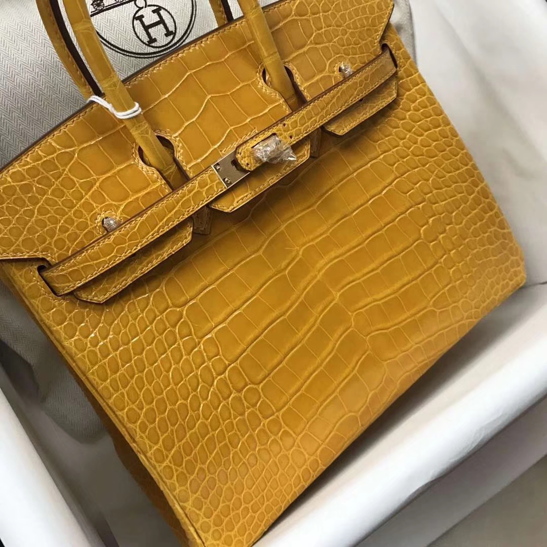 Hermès(爱马仕)Birkin Alligator shiny 亮面鳄鱼 9D 琥珀黄 Ambre 金扣 25cm 现货-拉尔森鳄鱼皮具定制 - 爱马仕包包官网 Hermès(爱马仕)Birkin Alligator shiny 亮面鳄鱼 9D 琥珀黄 Ambre 金扣 25cm 现货
