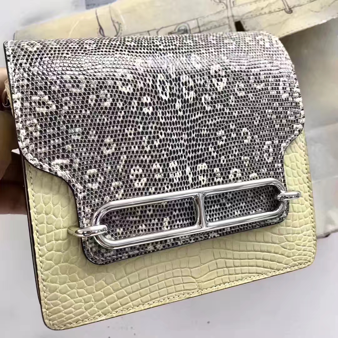 Hermès（爱马仕）Roulis 8L 奶油白 蜥蜴 小喜马拉雅色 银扣 现货 18cm