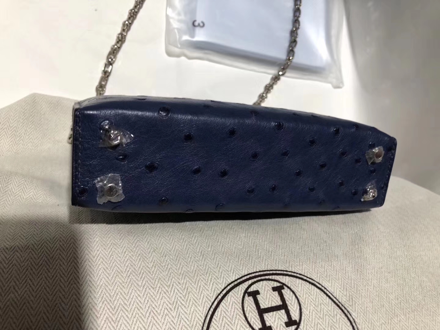 Hermès（爱马仕）Verrou ostrich kk鸵鸟 ck73宝石蓝 顶级工艺 蜡线全手工 银扣 17cm
