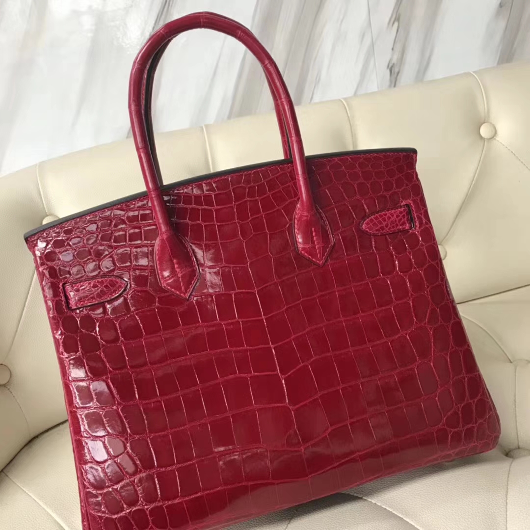 Hermès（爱马仕）Birkin Crocodile shiny 亮面鳄鱼 ck55 爱马仕红 Rouge H 金扣 30cm