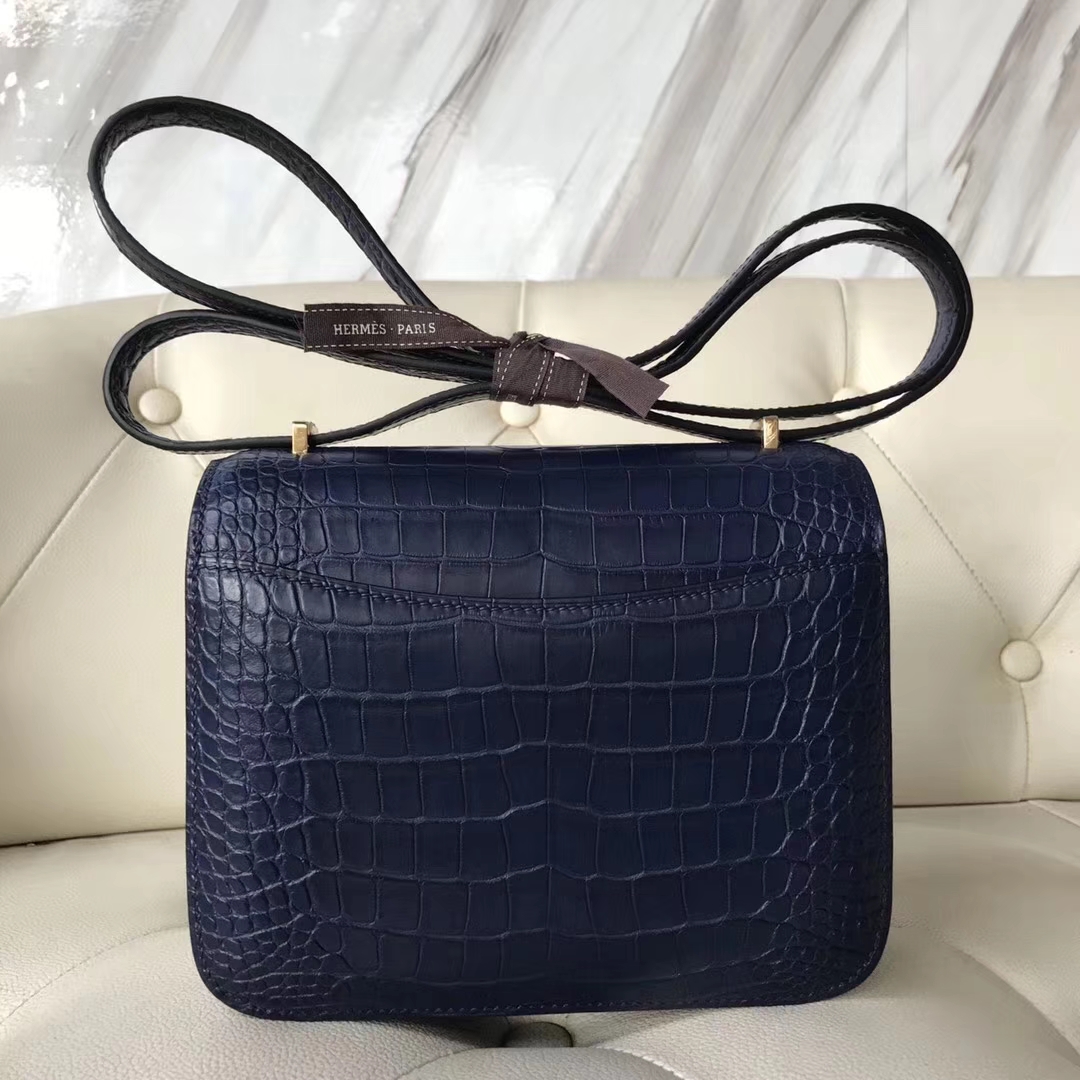 Hermès（爱马仕）Constance Matt alligator crocodile 雾面美洲鳄 宝石蓝 19cm 接受定制