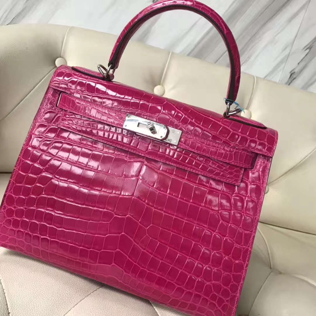 Hermès(爱马仕)Kelly Crocodile shiny 亮面鳄鱼J5 天方夜谭粉紫 银扣 现货 28cm-拉尔森鳄鱼皮具定制 - 爱马仕包包官网 Hermès(爱马仕)Kelly Crocodile shiny 亮面鳄鱼J5 天方夜谭粉紫 银扣 现货 28cm