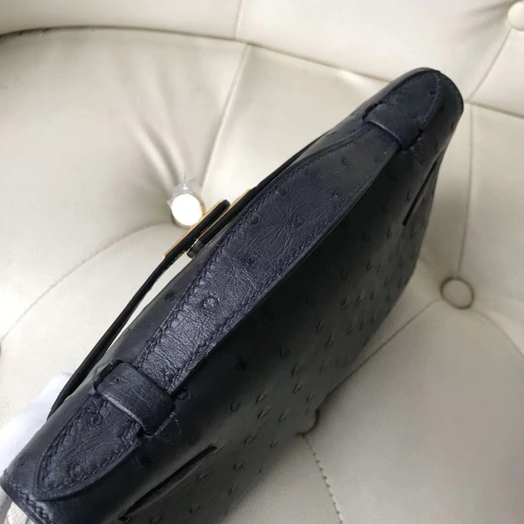 Hermès（爱马仕）Minikelly pochette Ostrich Kk 鸵鸟纹 深海蓝 2Z 金扣 现货