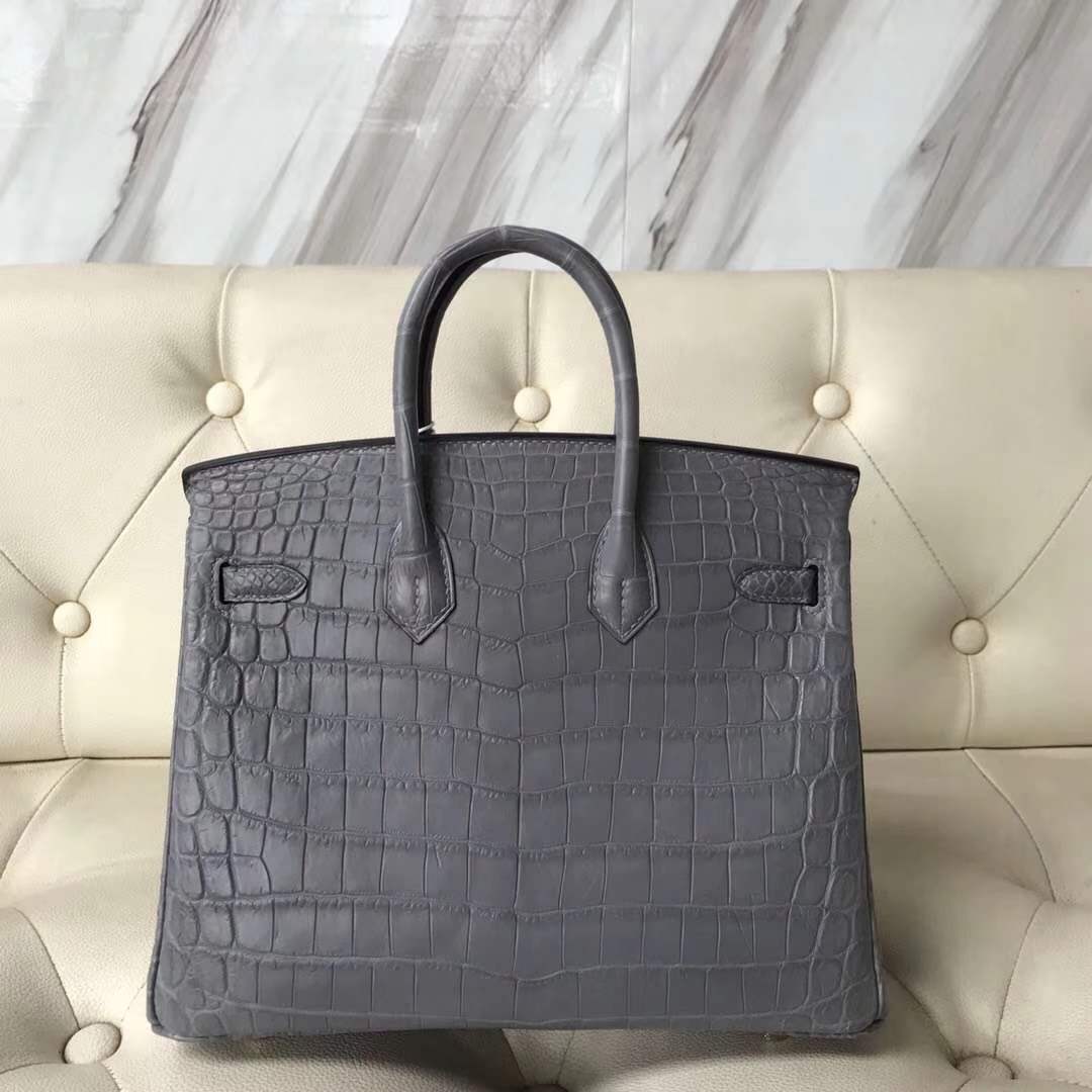 Hermès（爱马仕）Birkin Crocodile matt 雾面鳄鱼 慕斯灰 金扣 25cm