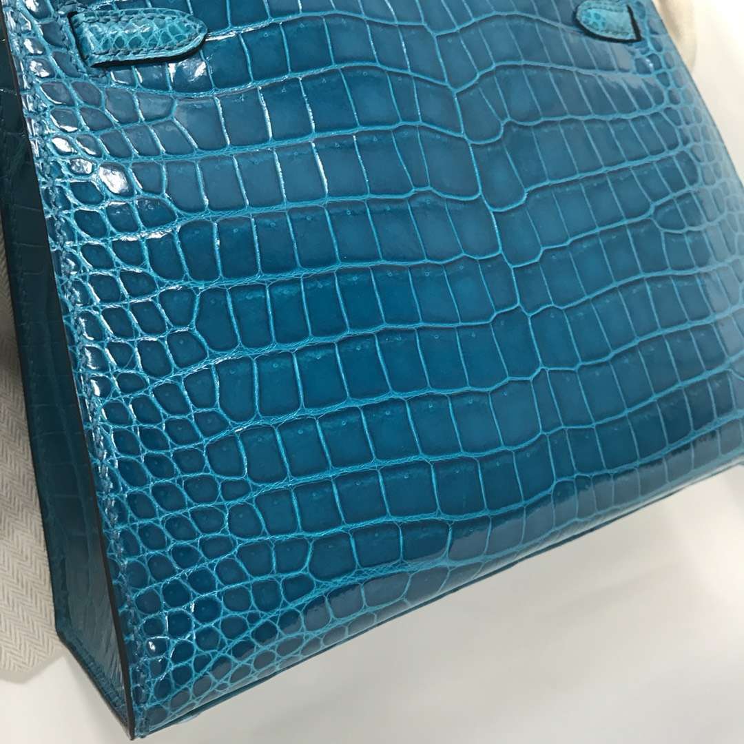 Hermès（爱马仕）Kelly porosus shiny 亮面澳洲 7w 伊兹密尔蓝 Blue izmir 银扣 25cm