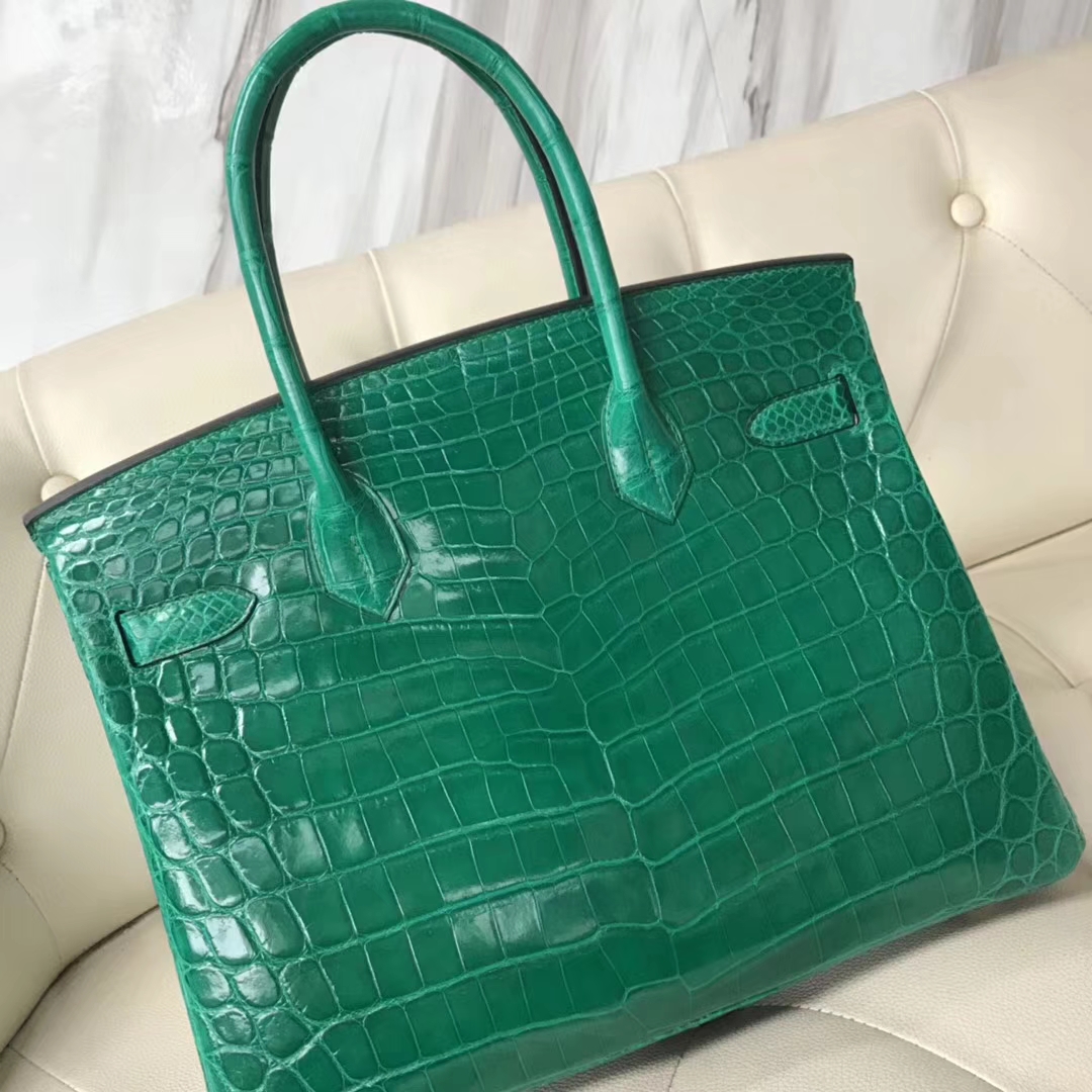 Hermès（爱马仕）Birkin Crocodile shiny 亮面鳄鱼 6Ｑ 翡翠绿 金扣 30cm
