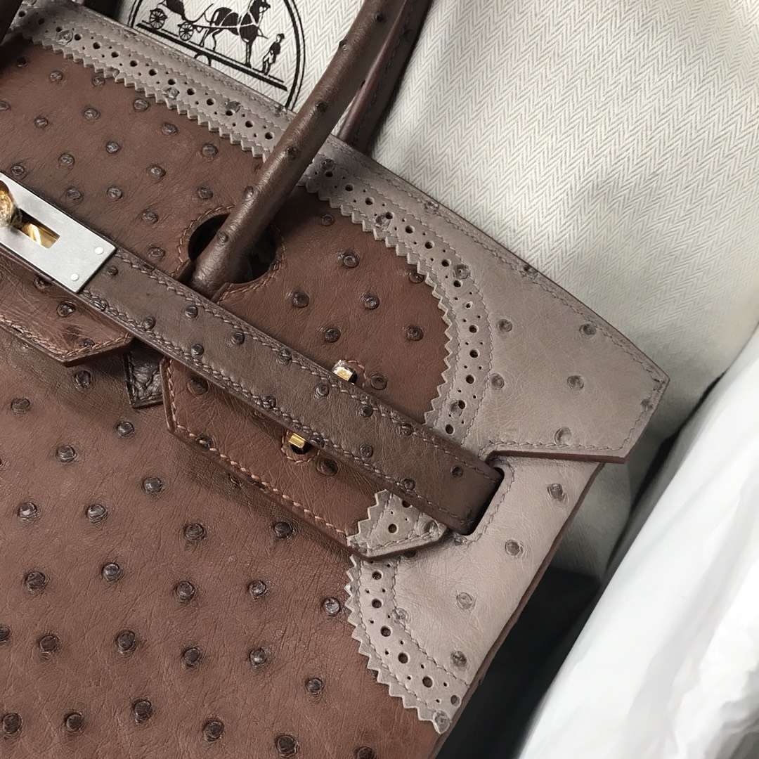 Hermès（爱马仕）Ghillies Birkin Ostrich 鸵鸟三拼 金扣 35cm