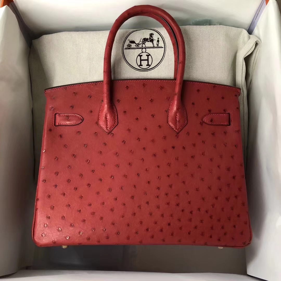 Hermès（爱马仕）Birkin Ostrich Kk 鸵鸟 Ｑ5 国旗红 Rouge casaque 金扣 30cm