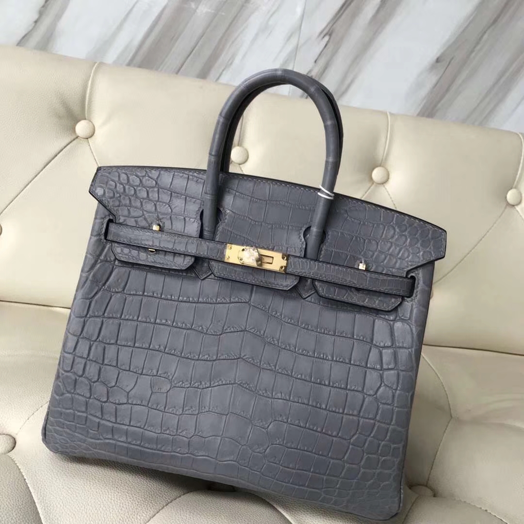 Hermès（爱马仕）Birkin Crocodile matt 雾面鳄鱼 慕斯灰 金扣 25cm