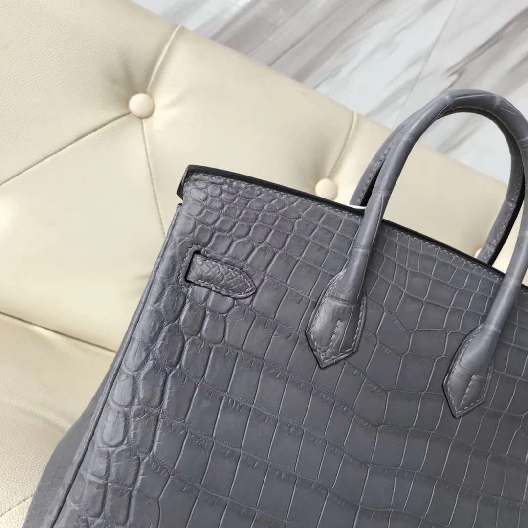 Hermès（爱马仕）Birkin Crocodile matt 雾面鳄鱼 慕斯灰 金扣 25cm