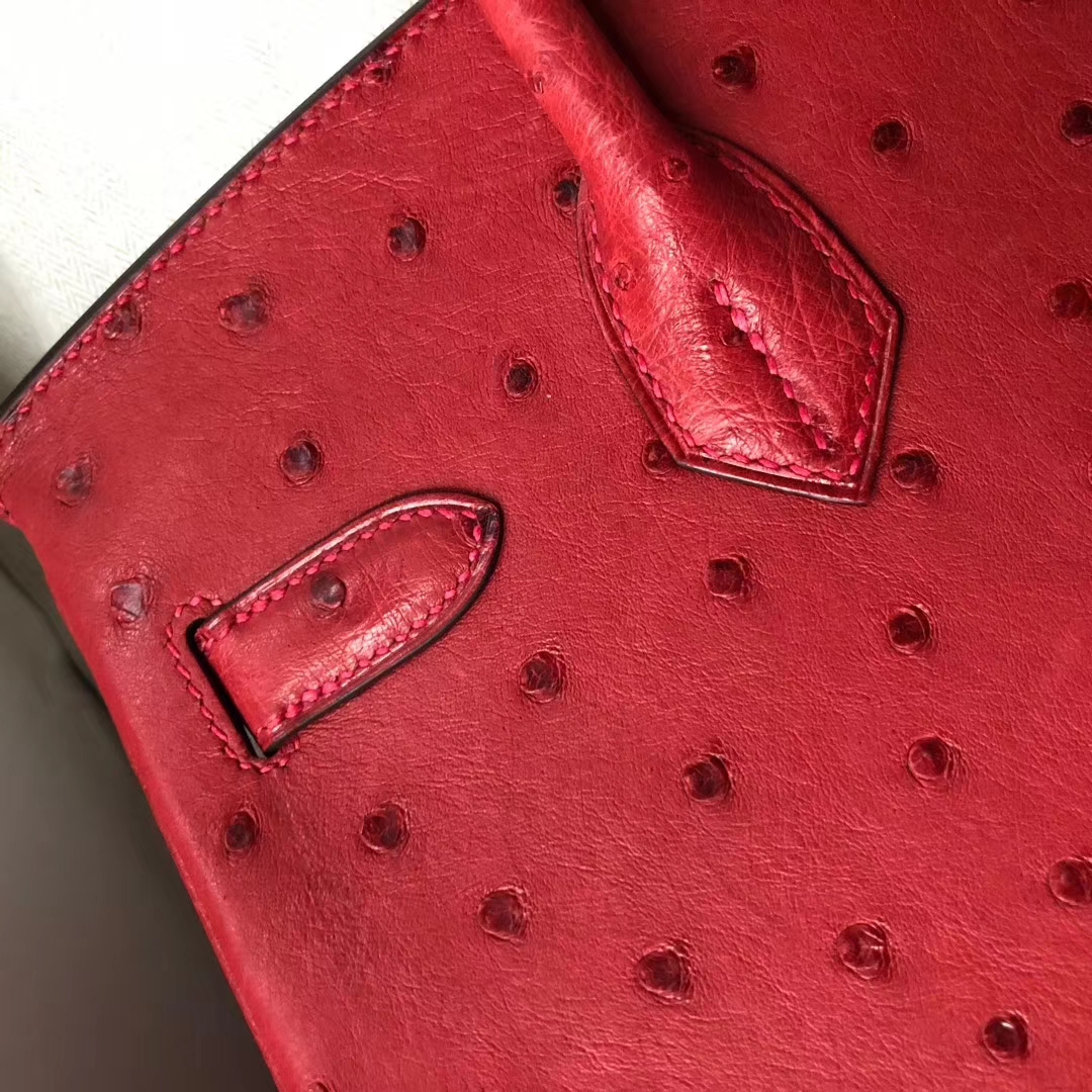 Hermès（爱马仕）Birkin Ostrich Kk 鸵鸟 Ｑ5 国旗红 Rouge casaque 金扣 30cm
