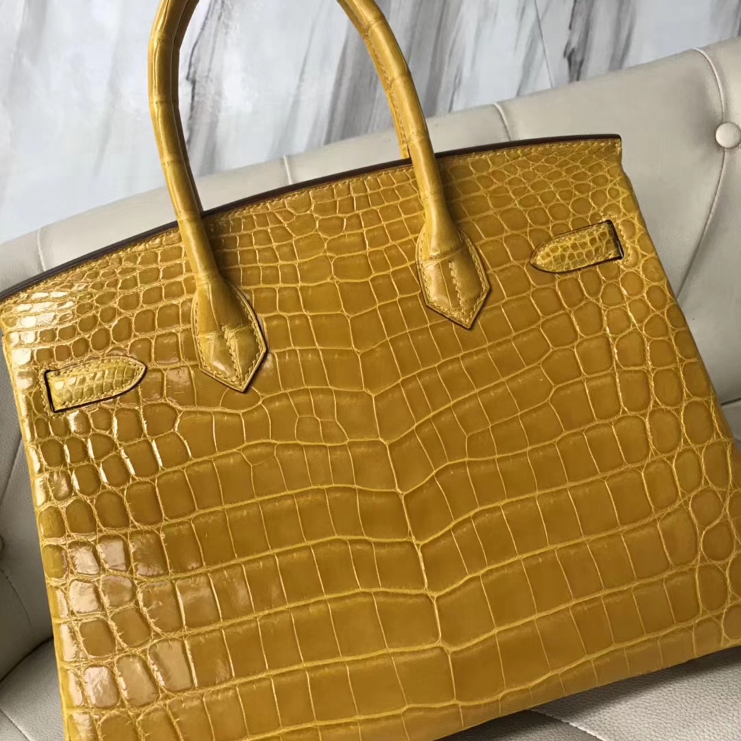 Hermès（爱马仕）Birkin Crocodile shiny 亮面鳄鱼 9D 琥珀黄 Ambre 金扣 30cm