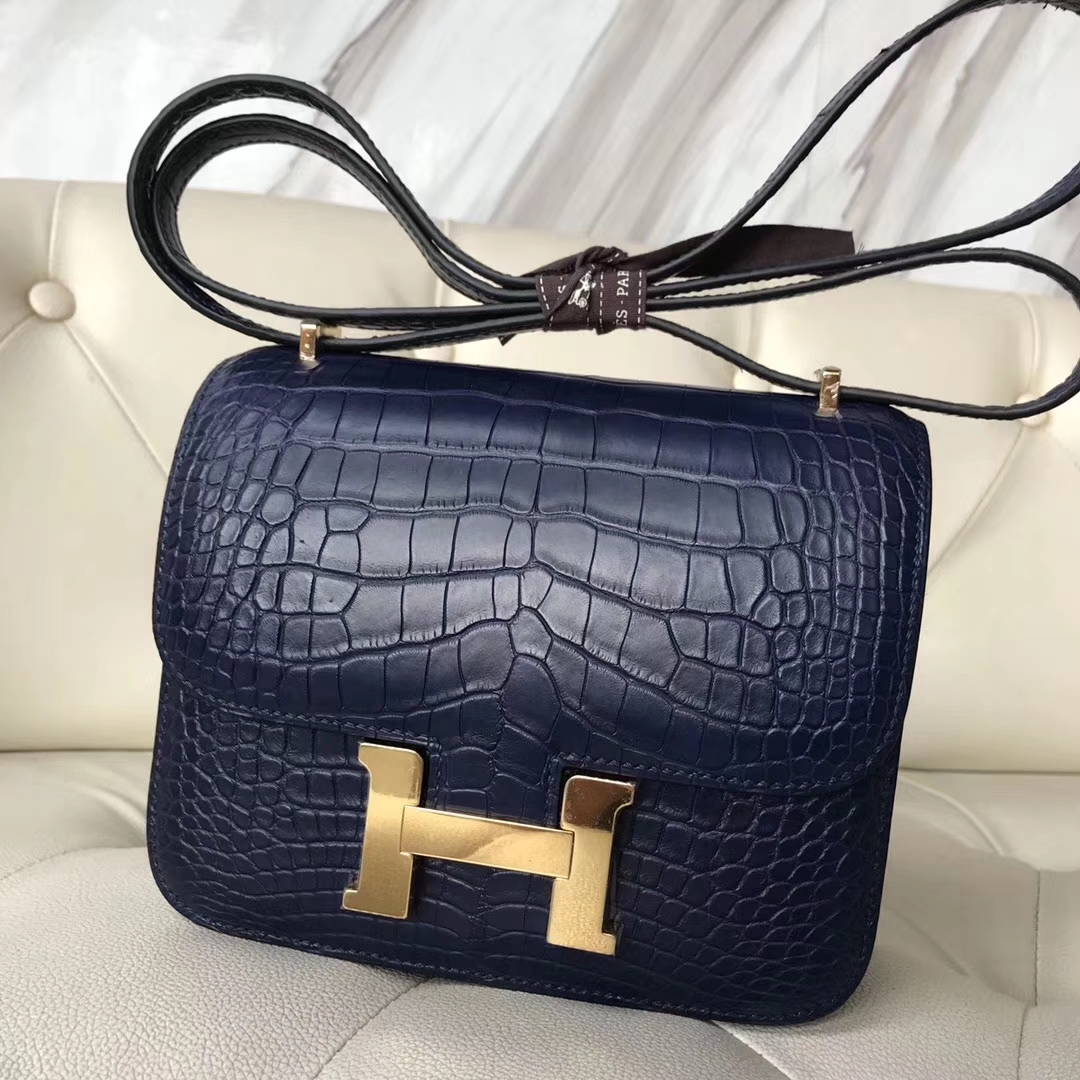 Hermès(爱马仕)Constance Matt alligator crocodile 雾面美洲鳄 宝石蓝 19cm 接受定制-拉尔森鳄鱼皮具定制 - 爱马仕包包官网 Hermès(爱马仕)Constance Matt alligator crocodile 雾面美洲鳄 宝石蓝 19cm 接受定制