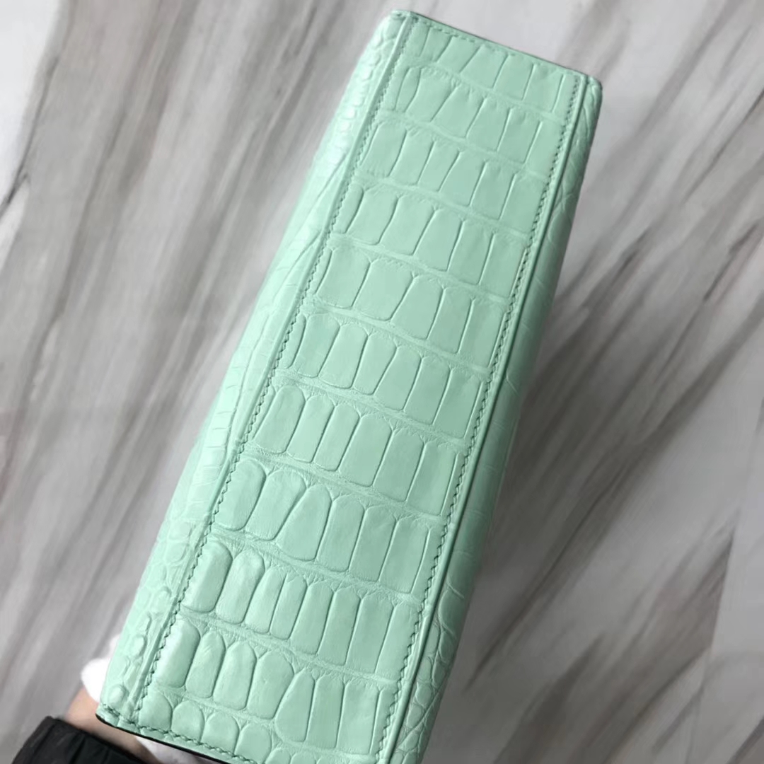 Hermès（爱马仕）Minikelly pochette 雾面鳄鱼 6U 薄荷绿 金扣 手拿包 晚宴包 22cm