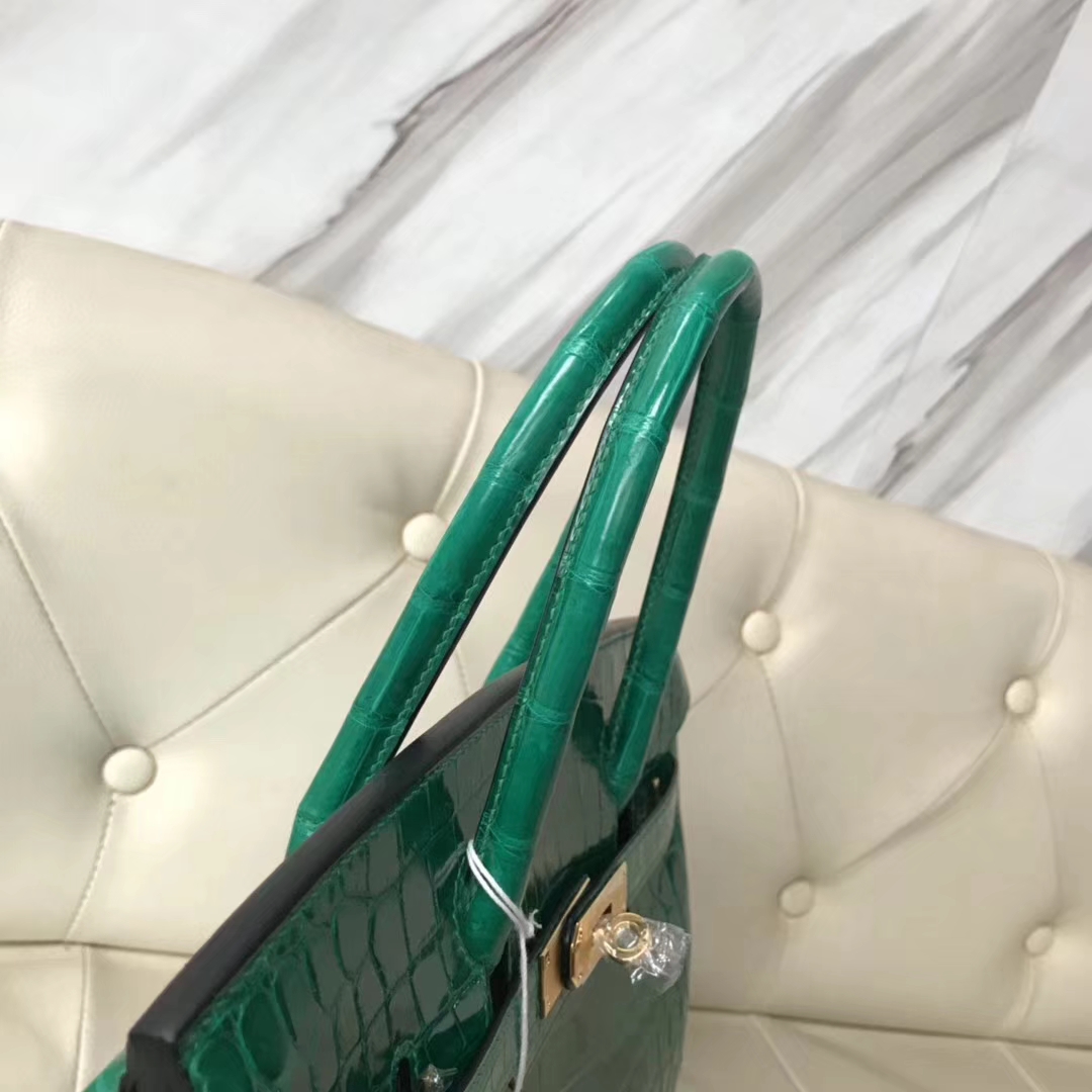 Hermès（爱马仕）Birkin Crocodile shiny 亮面鳄鱼 6Ｑ 翡翠绿 金扣 30cm