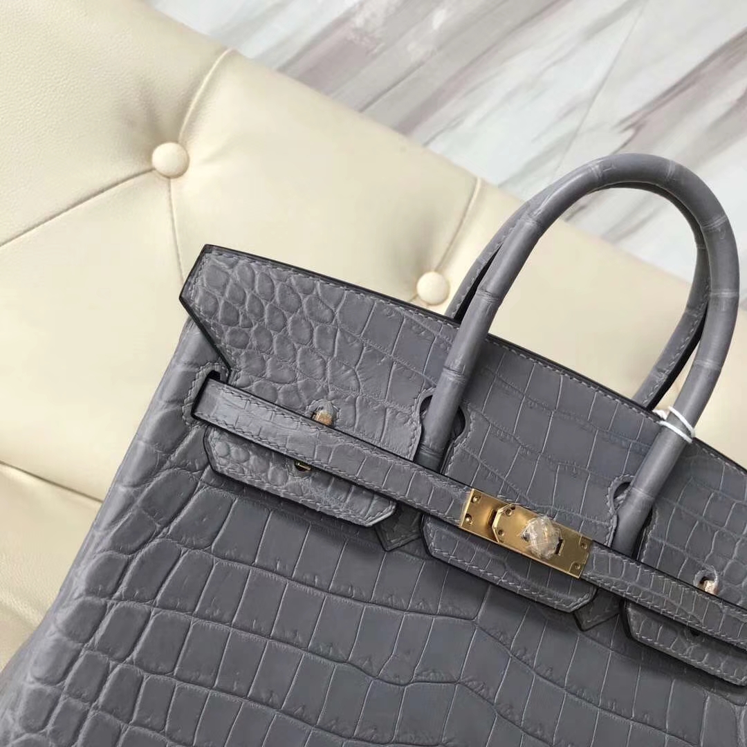 Hermès（爱马仕）Birkin Crocodile matt 雾面鳄鱼 慕斯灰 金扣 25cm