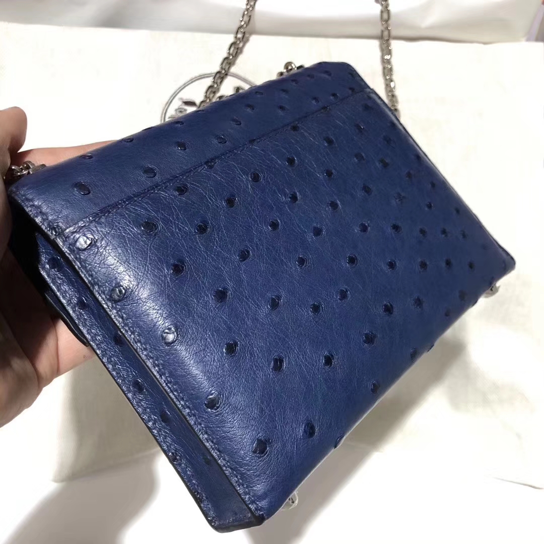Hermès（爱马仕）Verrou ostrich kk鸵鸟 ck73宝石蓝 顶级工艺 蜡线全手工 银扣 17cm