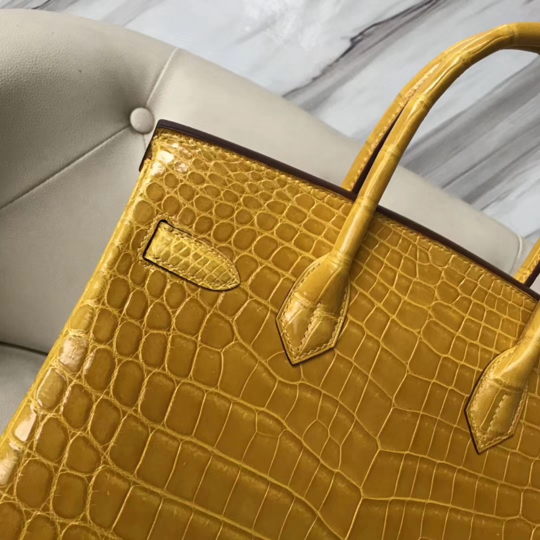 Hermès（爱马仕）Birkin Crocodile shiny 亮面鳄鱼 9D 琥珀黄 Ambre 金扣 30cm