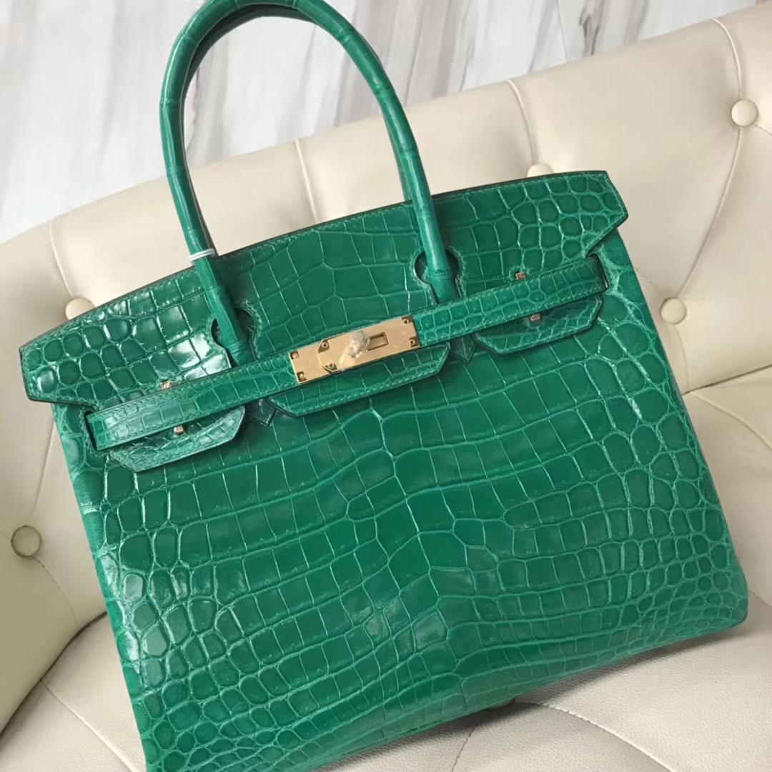 Hermès(爱马仕)Birkin Crocodile shiny 亮面鳄鱼 6Q 翡翠绿 金扣 30cm-拉尔森鳄鱼皮具定制 - 爱马仕包包官网 Hermès(爱马仕)Birkin Crocodile shiny 亮面鳄鱼 6Q 翡翠绿 金扣 30cm