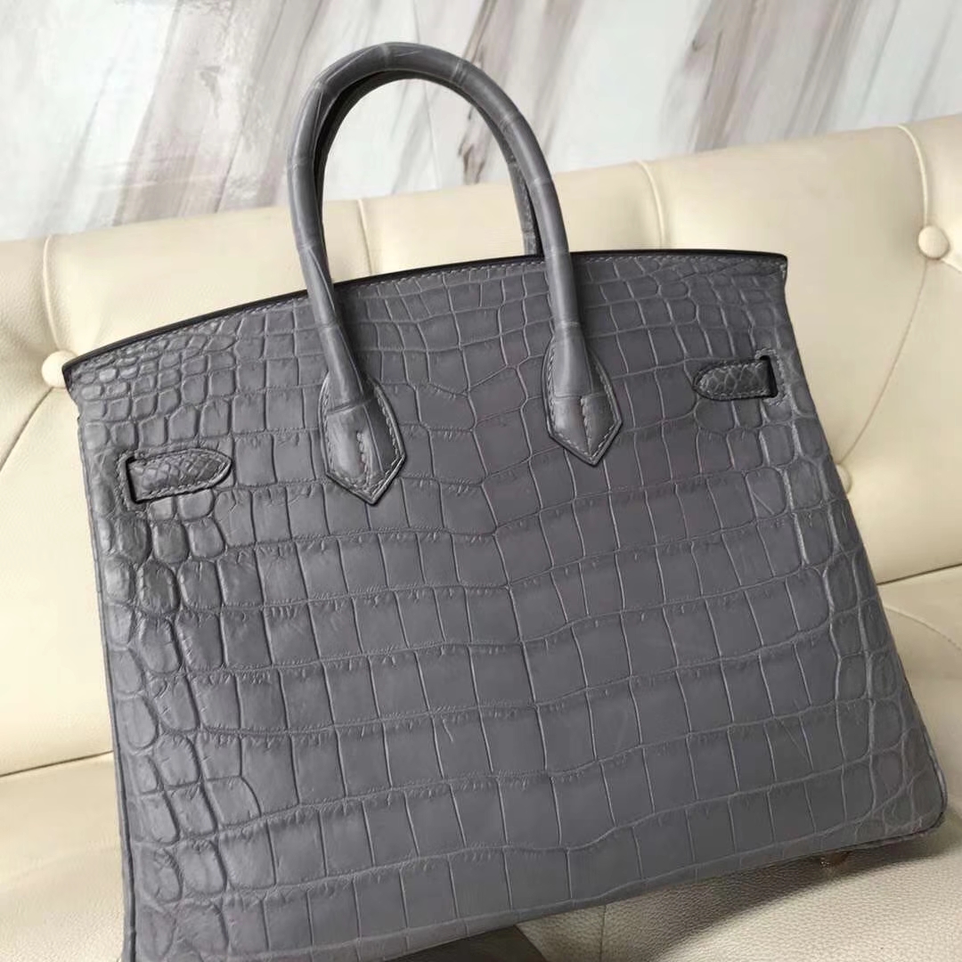 Hermès（爱马仕）Birkin Crocodile matt 雾面鳄鱼 慕斯灰 金扣 25cm