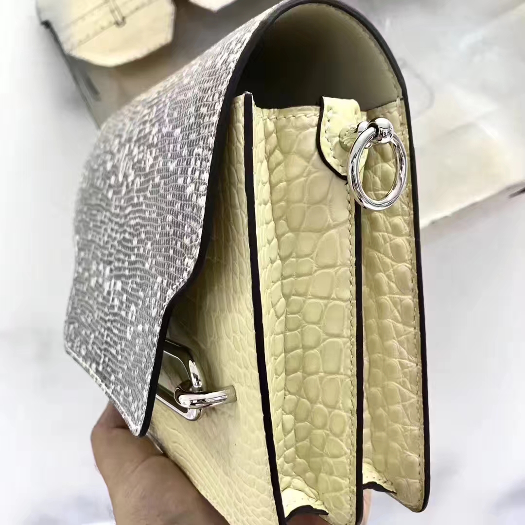 Hermès（爱马仕）Roulis 8L 奶油白 蜥蜴 小喜马拉雅色 银扣 现货 18cm