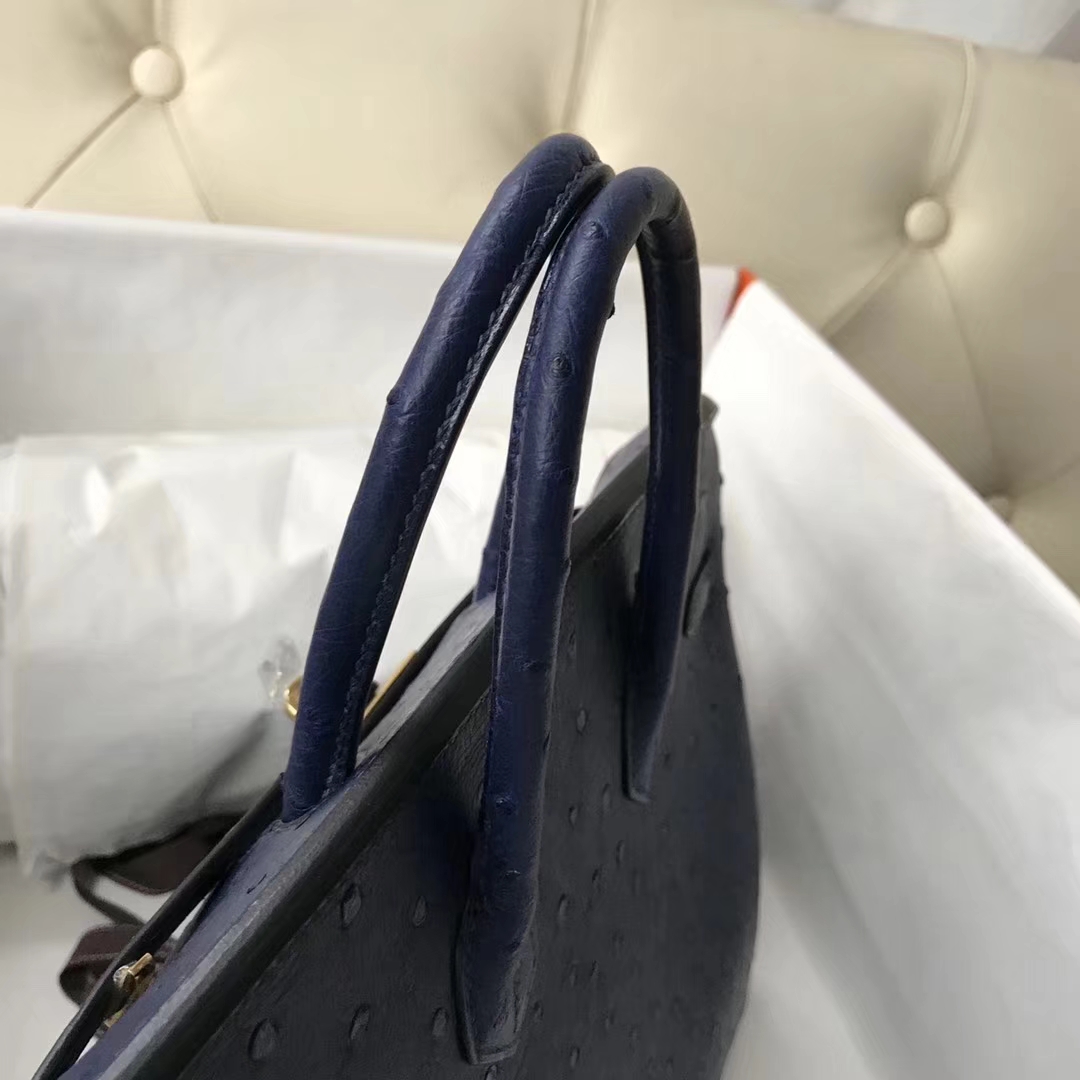 Hermès（爱马仕）Birkin Ostrich kk 鸵鸟 深蓝 金扣 25cm