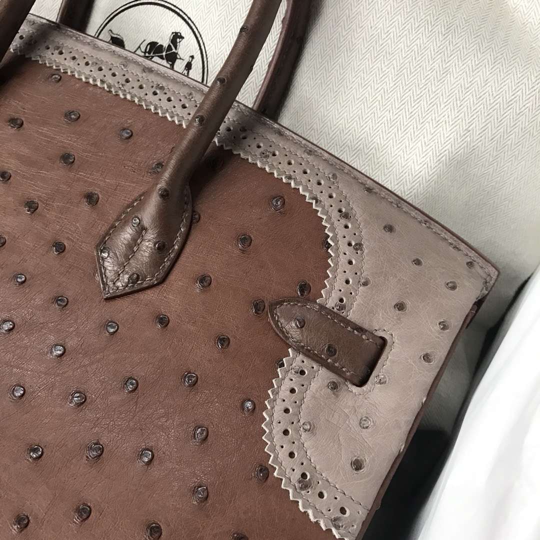 Hermès（爱马仕）Ghillies Birkin Ostrich 鸵鸟三拼 金扣 35cm