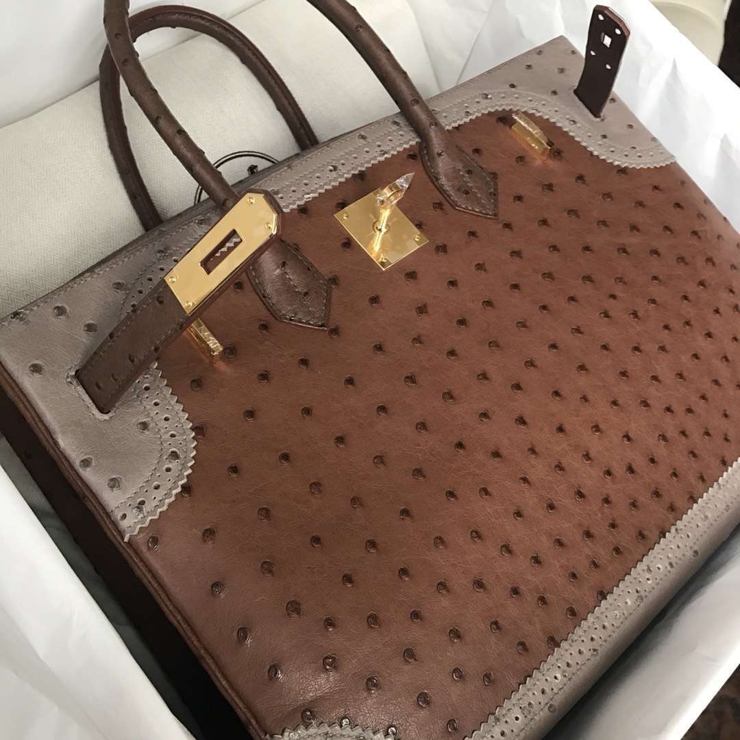 Hermès（爱马仕）Ghillies Birkin Ostrich 鸵鸟三拼 金扣 35cm