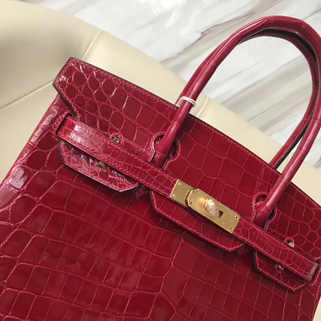 Hermès（爱马仕）Birkin Crocodile shiny 亮面鳄鱼 ck55 爱马仕红 Rouge H 金扣 30cm