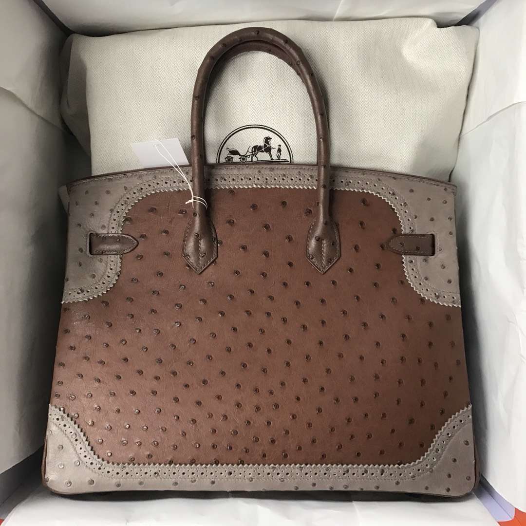 Hermès（爱马仕）Ghillies Birkin Ostrich 鸵鸟三拼 金扣 35cm