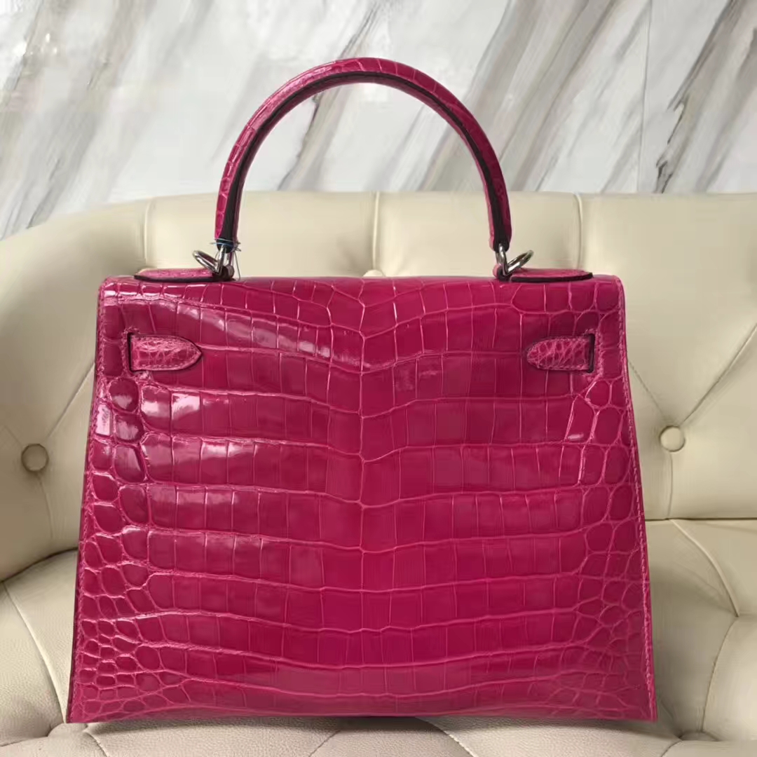 Hermès（爱马仕）Kelly Crocodile shiny 亮面鳄鱼J5 天方夜谭粉紫 银扣 现货 28cm