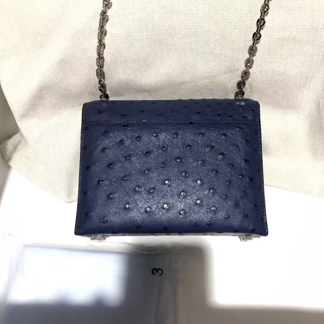 Hermès（爱马仕）Verrou ostrich kk鸵鸟 ck73宝石蓝 顶级工艺 蜡线全手工 银扣 17cm