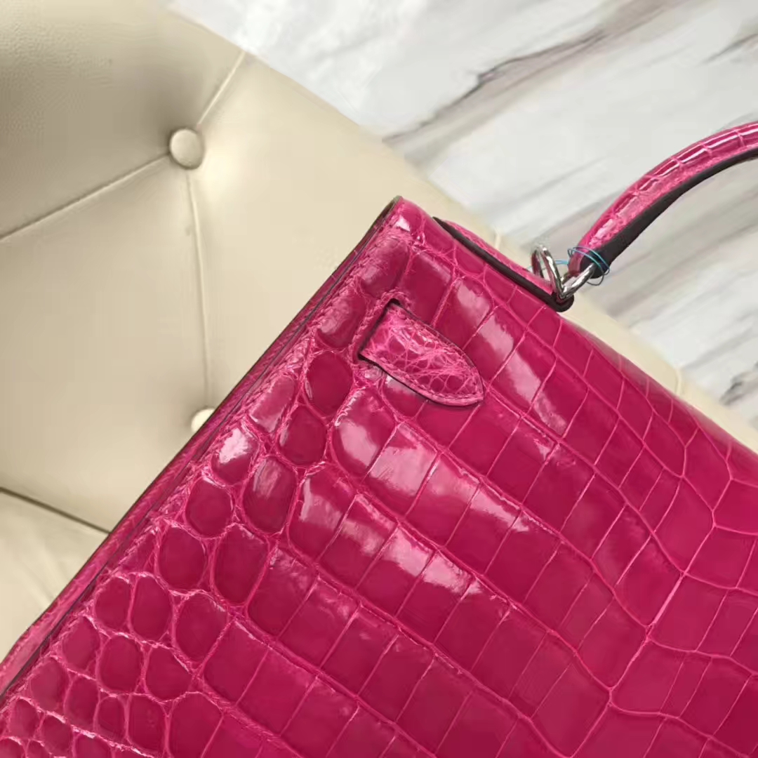 Hermès（爱马仕）Kelly Crocodile shiny 亮面鳄鱼J5 天方夜谭粉紫 银扣 现货 28cm