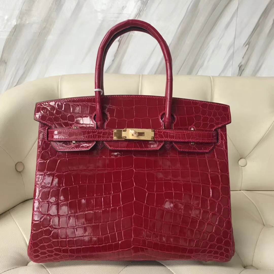 Hermès（爱马仕）Birkin Crocodile shiny 亮面鳄鱼 ck55 爱马仕红 Rouge H 金扣 30cm