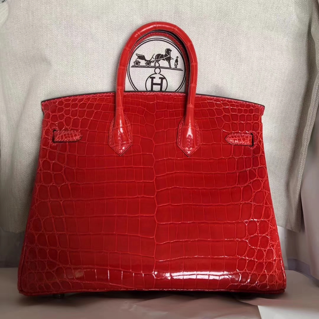 Hermès（爱马仕）Birkin Crocodile shiny 亮面鳄鱼 ck95 法拉利红 Braise 银扣 25cm